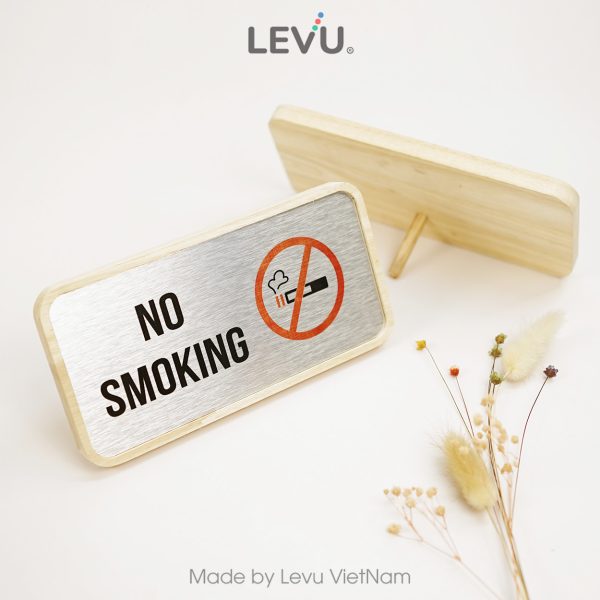 Bảng gỗ no smoking để bàn mặt nhôm in uv nội dung khu vực cấm hút thuốc