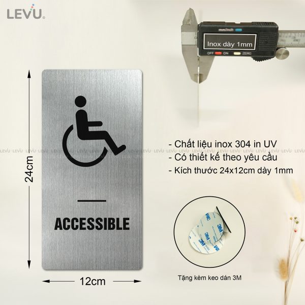 Bảng Accessible LEVU INL15A dán cửa decor phòng vệ sinh wc chất liệu inox in UV 12x24cm