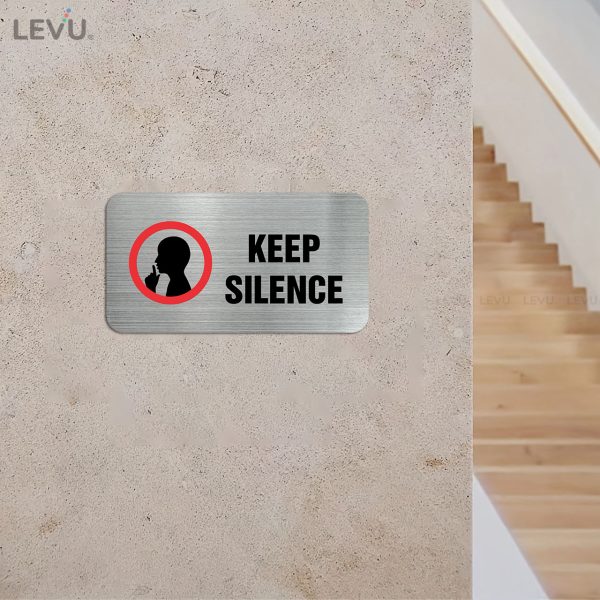 Bảng keep silence (vui lòng giữ im lặng) LEVU IN11 trang trí nhà cửa inox in UV 8x15cm