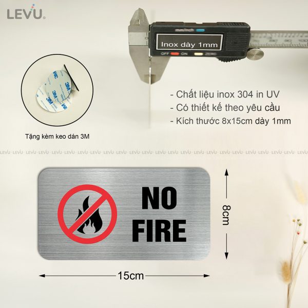 Bảng inox no fire (cấm lửa) LEVU IN02 trang trí