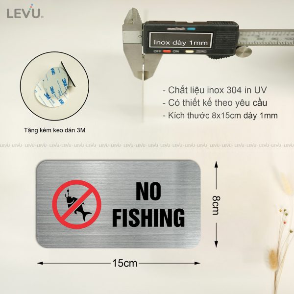 Bảng no fishing (cấm câu cá) LEVU IN12 trang trí nhà cửa inox in UV 8x15cm