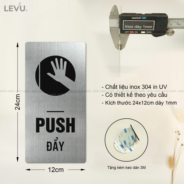 Bảng pull (kéo) push (đẩy) cửa LEVU INP13 trang trí cửa chất liệu inox in UV 12x24cm