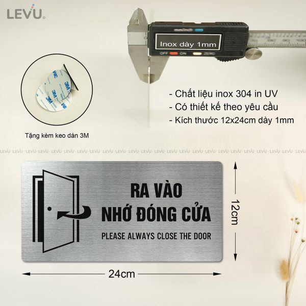 Bảng ra vào nhớ đóng cửa LEVU IN43 dán cửa trang trí chất liệu inox in UV 12x24cm