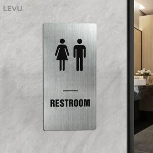 Bảng inox restroom LEVU INL15R dán cửa decor phòng wc