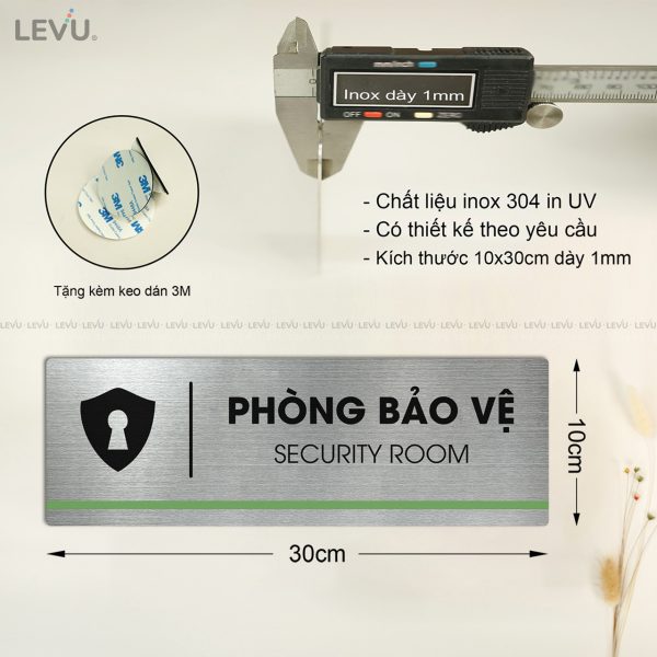 Bảng tên phòng bảo vệ LEVU INB07 dán cửa trang trí chất liệu inox in UV 10x30cm