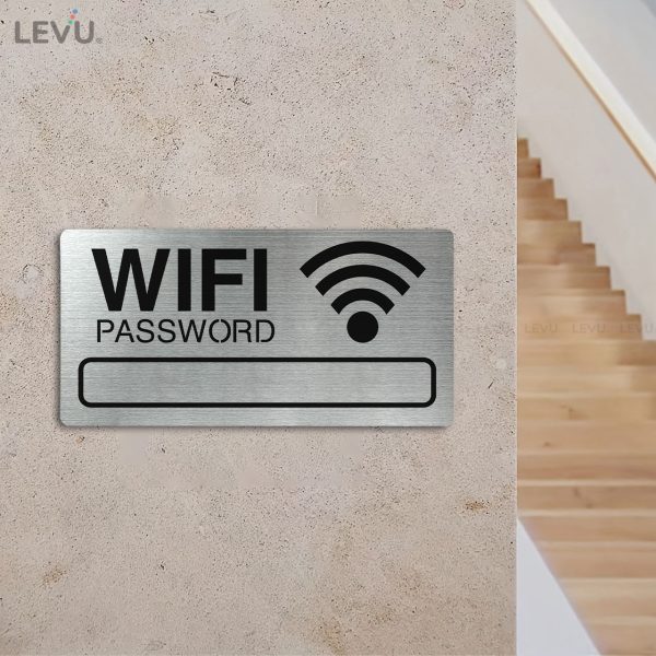 Bảng inox tên wifi LEVU INW01 dán tường trang trí quán - Hình ảnh 2