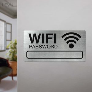 Bảng tên wifi LEVU INW01 dán tường trang trí quán chất liệu inox in UV 12x24cm