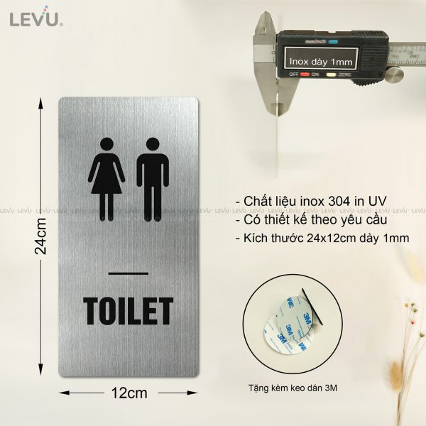 Bảng toilet LEVU INL15T dán cửa decor phòng vệ sinh wc chất liệu inox in UV 12x24cm