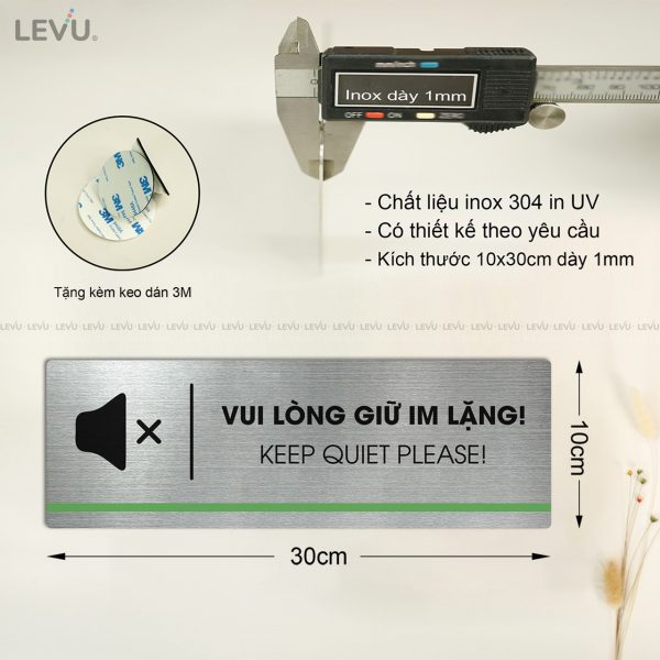 Bảng inox vui lòng giữ im lặng LEVU INB01 keep quiet please