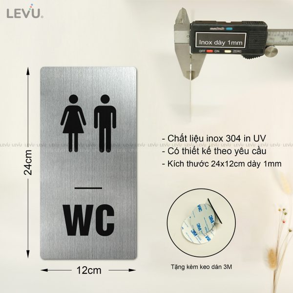 Bảng WC LEVU INL15W dán cửa decor phòng vệ sinh chất liệu inox in UV 12x24cm