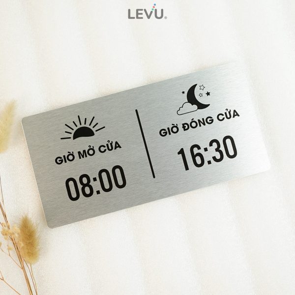 Bảng hiệu giờ đóng mở cửa alu bạc LEVU ALB-BG66