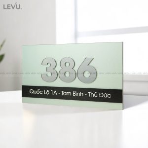 Biển số nhà alu chữ nổi mica gương sang trọng LEVU ALSN04 15x25cm nội dung làm theo yêu cầu