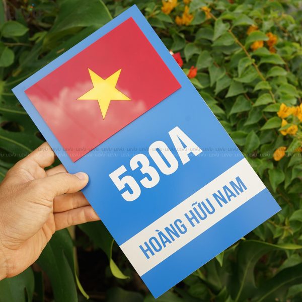 Bảng số nhà alu xanh hình lá cờ mica nổi 3D thiết kế sáng tạo LEVU ALSN10