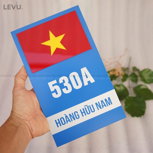 Bảng số nhà alu xanh hình lá cờ mica nổi 3D thiết kế sáng tạo LEVU ALSN10