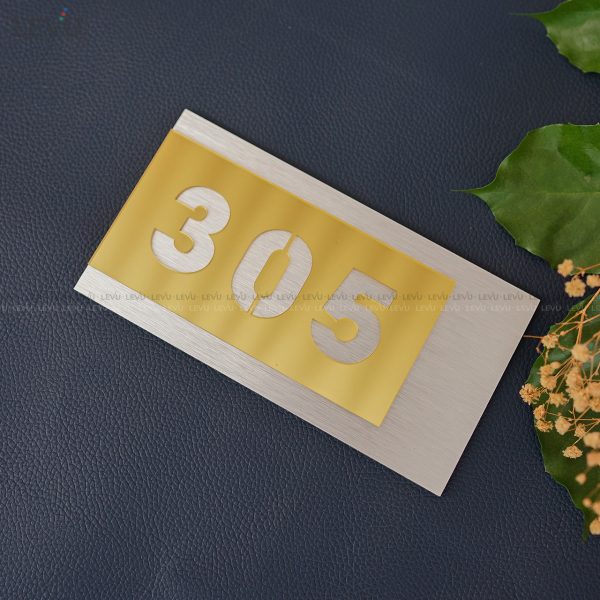 Bảng số phòng nhà nghỉ alu bạc xước mặt mica gương đồng BGSP08 - Hình ảnh 6