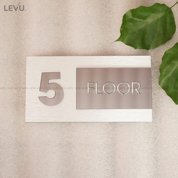 Biển hiệu số tầng alu bạc xước chữ nổi mica trang trí cao cấp LEVU BGST07