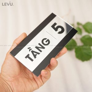 Biển số tầng alu đen chữ mica dán tường chỉ dẫn số tầng LEVU BGST08