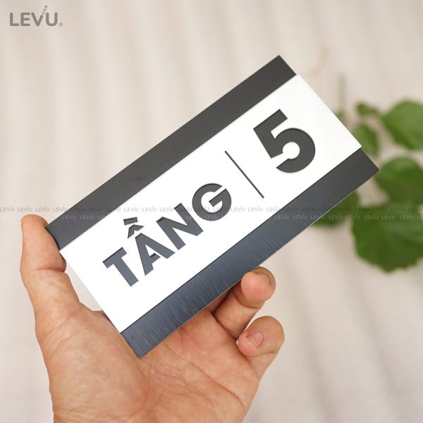 Biển số tầng alu đen chữ mica dán tường chỉ dẫn số tầng LEVU BGST08 - Hình ảnh 2