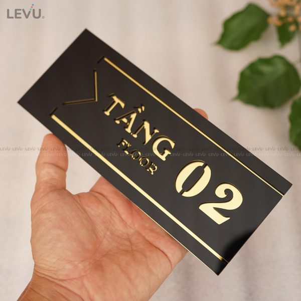 Biển số tầng cao cấp mica gương vàng dán tường trang trí LEVU BGST06