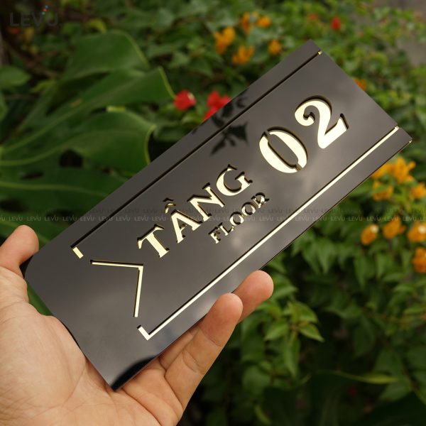 Biển số tầng cao cấp mica gương vàng dán tường trang trí LEVU BGST06
