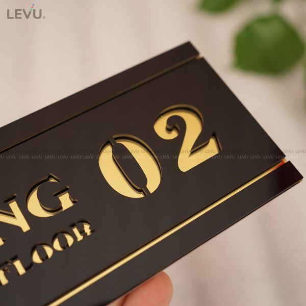Biển số tầng cao cấp mica gương vàng dán tường trang trí LEVU BGST06 - Hình ảnh 3