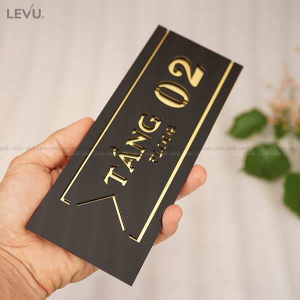 Biển số tầng cao cấp mica gương vàng dán tường trang trí LEVU BGST06 - Hình ảnh 2