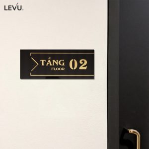 Biển số tầng cao cấp mica gương vàng dán tường trang trí LEVU BGST06