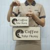 Bảng hiệu treo trang trí quán coffee take alway LEVU BG74 chất liệu gỗ khắc laser
