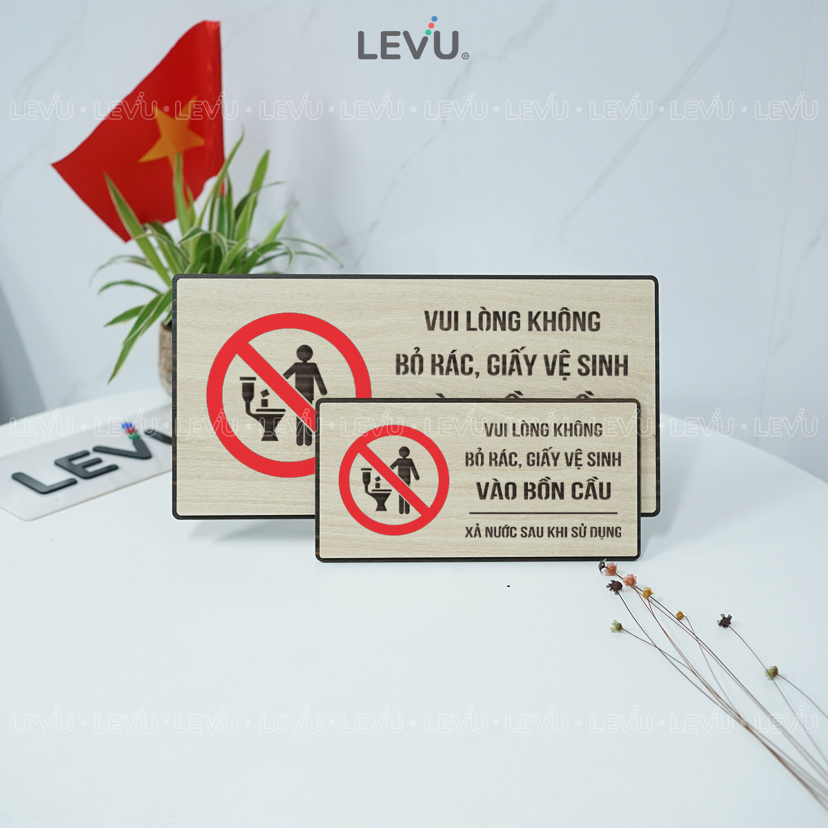 bien bao vui long khong bo rac vao bon cau decor toilet levu bg84 10 Biển báo vui lòng không bỏ rác vào bồn cầu décor toilet LEVU BG84 chất liệu gỗ khắc laser