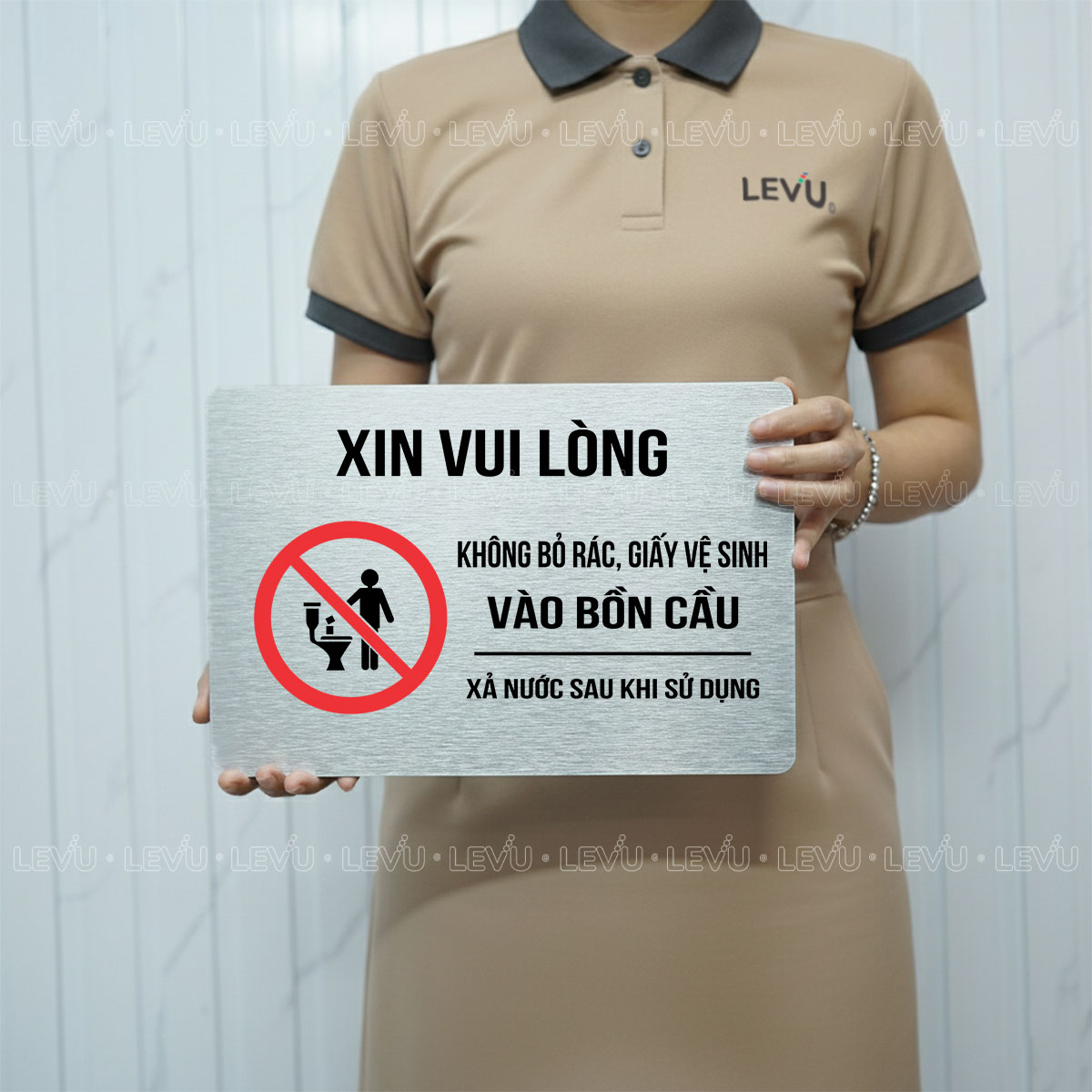 bien bao vui long khong bo rac vao bon cau decor toilet levu bg84 2 Biển báo vui lòng không bỏ rác vào bồn cầu décor toilet LEVU BG84 chất liệu nhôm alu in uv size lớn 20x30cm