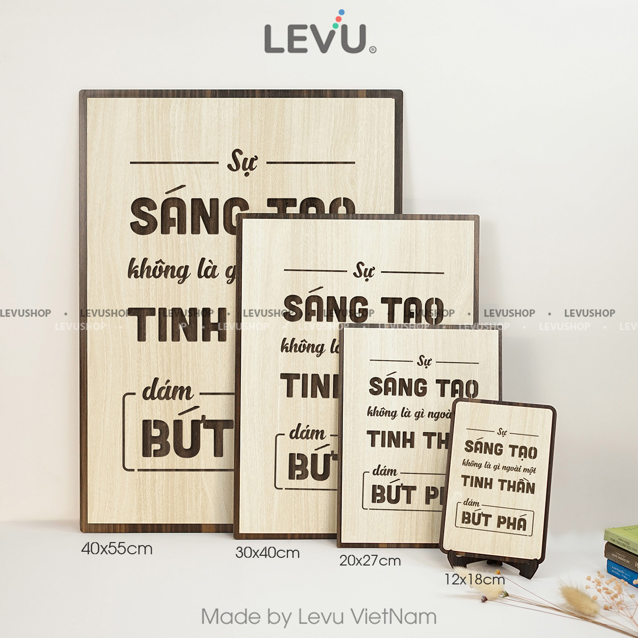 tranh slogan bang go khac chu levu110 su sang tao khong la gi ngoai mot tinh than dam but pha full Tranh slogan bằng gỗ khắc chữ LEVU110 "Sự sáng tạo không là gì ngoài một tinh thần dám bứt phá" - Ảnh 3