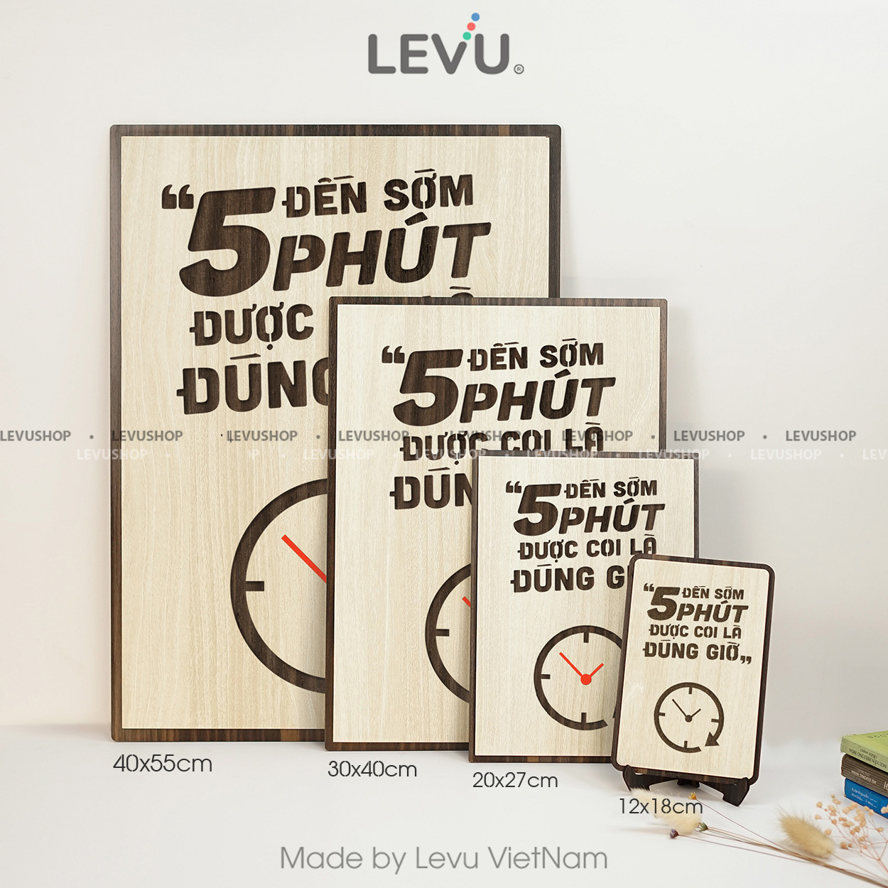 tranh tao dong luc go levu057 slogan den som 5 phut duoc coi la dung giosize b Tranh tạo động lực Gỗ LEVU057 slogan "Đến sớm 5 phút được coi là đúng giờ" - Ảnh 3