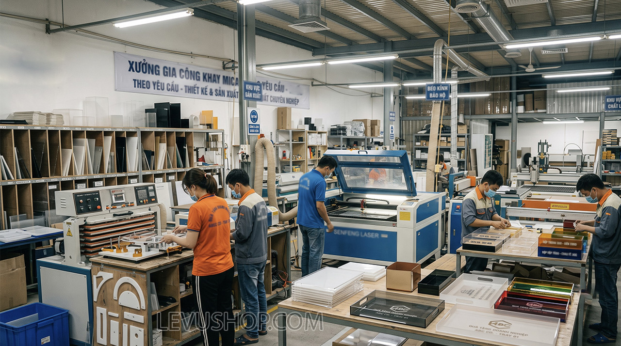gia cong khay mica theo yeu cau tu 1 cai tai xuong levushop Gia công khay mica theo yêu cầu từ 1 cái tại xưởng Levushop