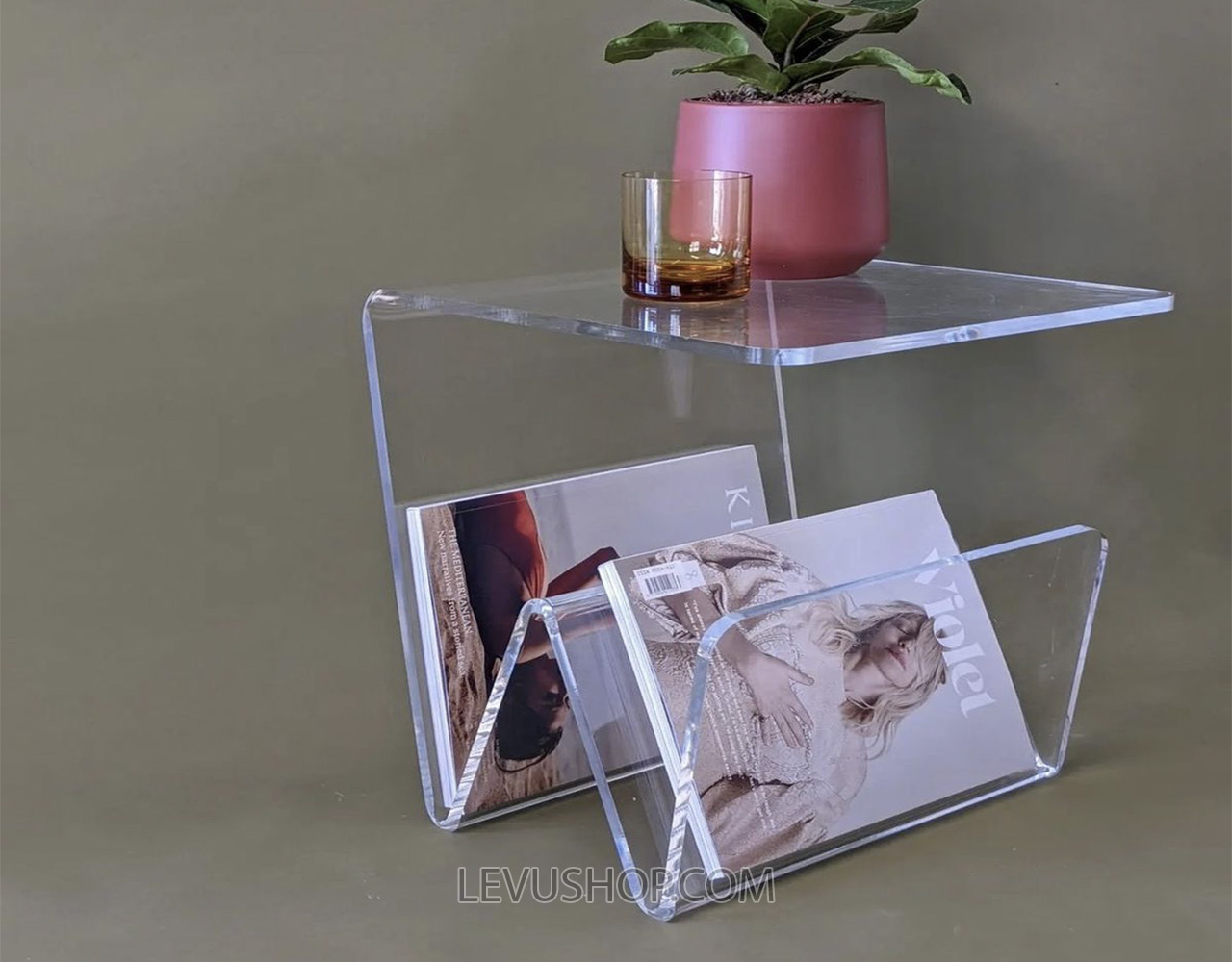 xuong gia cong ke mica trung bay san pham theo yeu cau uy tin tai tphcm levushop 20 Kệ mica trong suốt uốn thành 2 tầng bên dưới để sách bên trên để chậu hoa