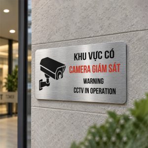 Bảng khu vực có camera giám sát inox in UV cao cấp 12x24cm IN92