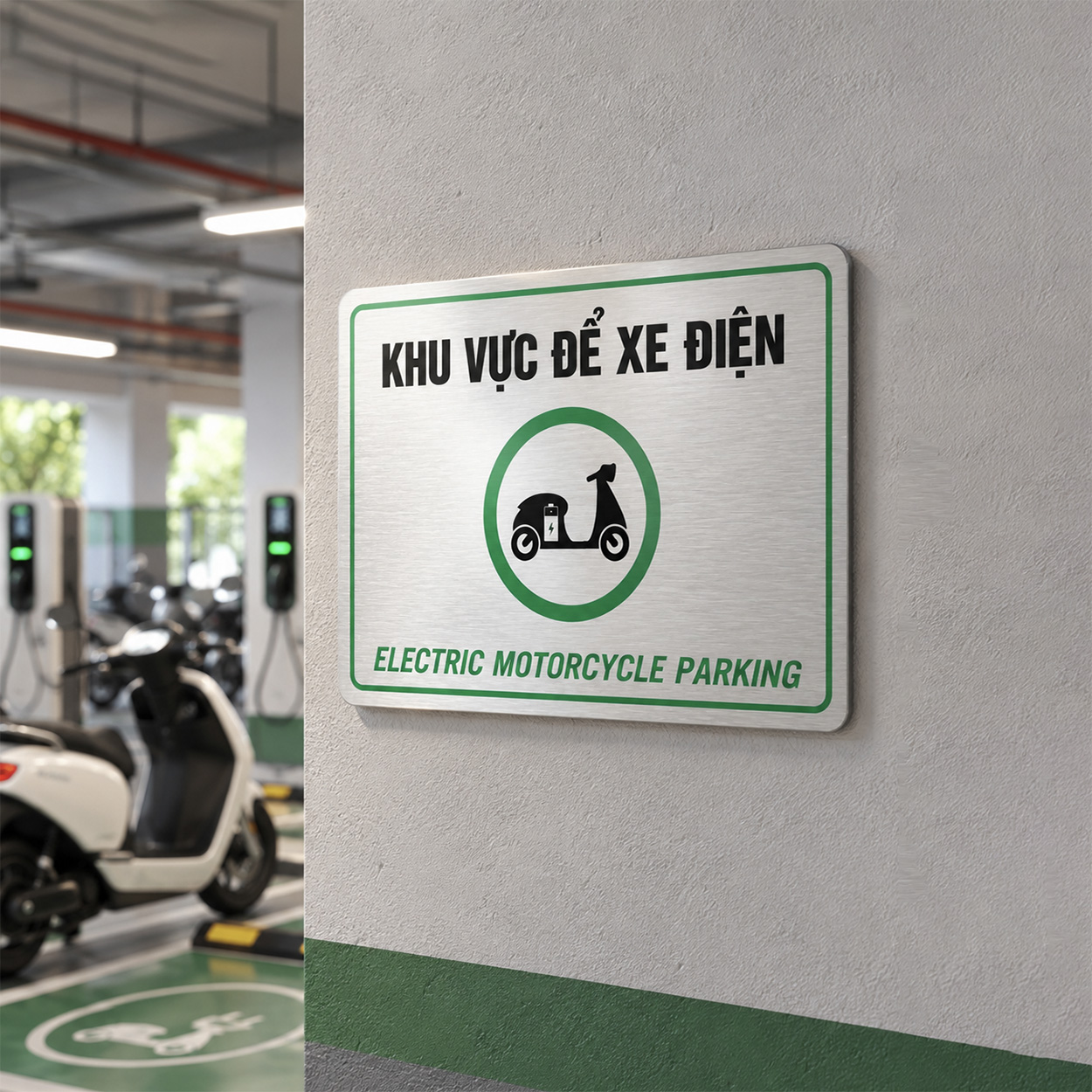bien bao khu vuc de xe dien trang tri bai do xe danh rieng cho xe dien bg131 Biển báo khu vực để xe điện trang trí bãi đỗ xe dành riêng cho xe điện BG131 20x30cm Levushop