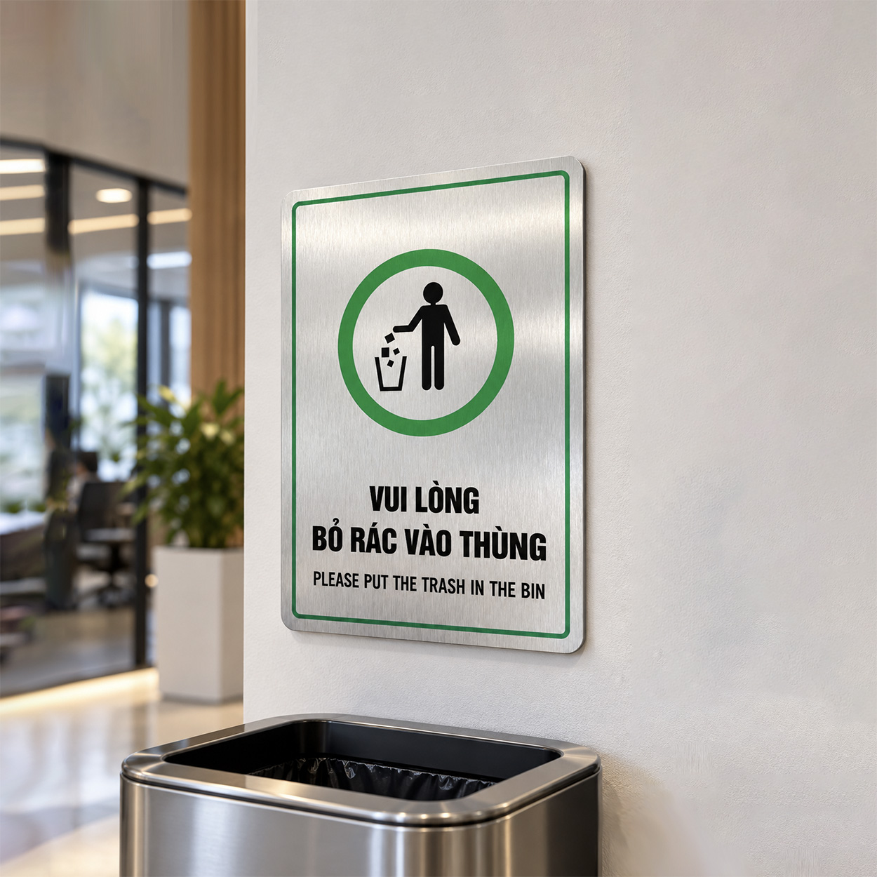 bien bao vui long bo rac vao thung bang hieu chi dan khu vuc bo rac bg133 Biển báo vui lòng bỏ rác vào thùng, bảng hiệu chỉ dẫn khu vực bỏ rác BG133 20x30cm Levushop