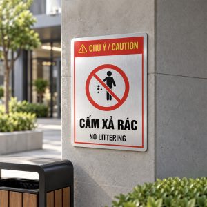 Biển cảnh báo cấm xả rác, bảng hiệu trang trí khu vực cấm đổ rác BG132 20x30cm Levushop