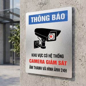 Biển cảnh báo có camera, bảng khu vực lắp đặt camera quan sát alu in UV 20x30cm BG120